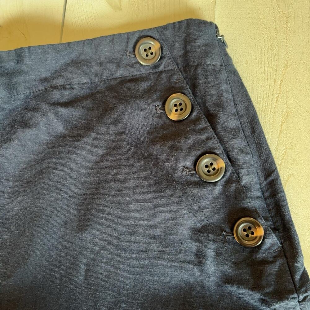 Ann Taylor Pants Womens 8 Blue Linen Cropped Wide Leg Sailor Buttons Capri - Picture 4 of 11